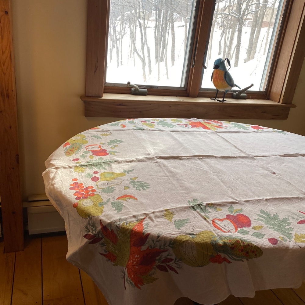 Vintage cotton harvest print tablecloth 50x60 - Picture 9 of 11